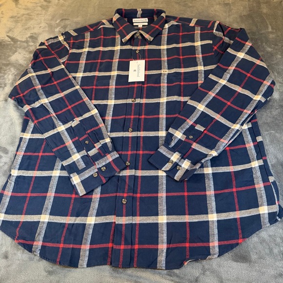 Saddlebred Flannel Shirt Long Sleeve Classic Fit Navy Plaid Mens XXL 2XL NWT - Picture 1 of 10